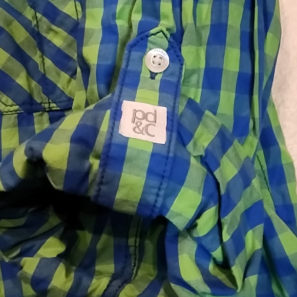 PD&C Mens Green and Blue Checkered Button Down Shirt - Picture 7 of 8